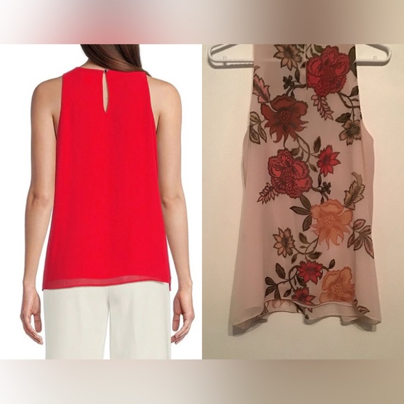 Vince Camaro Sleeveless Jewel Neck Chiffon Blouse Floral - Picture 2 of 5